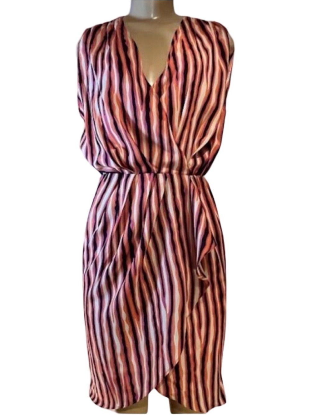 Multicolor Striped Faux Wrap Size SMALL By Miss Me Work/Office Dress